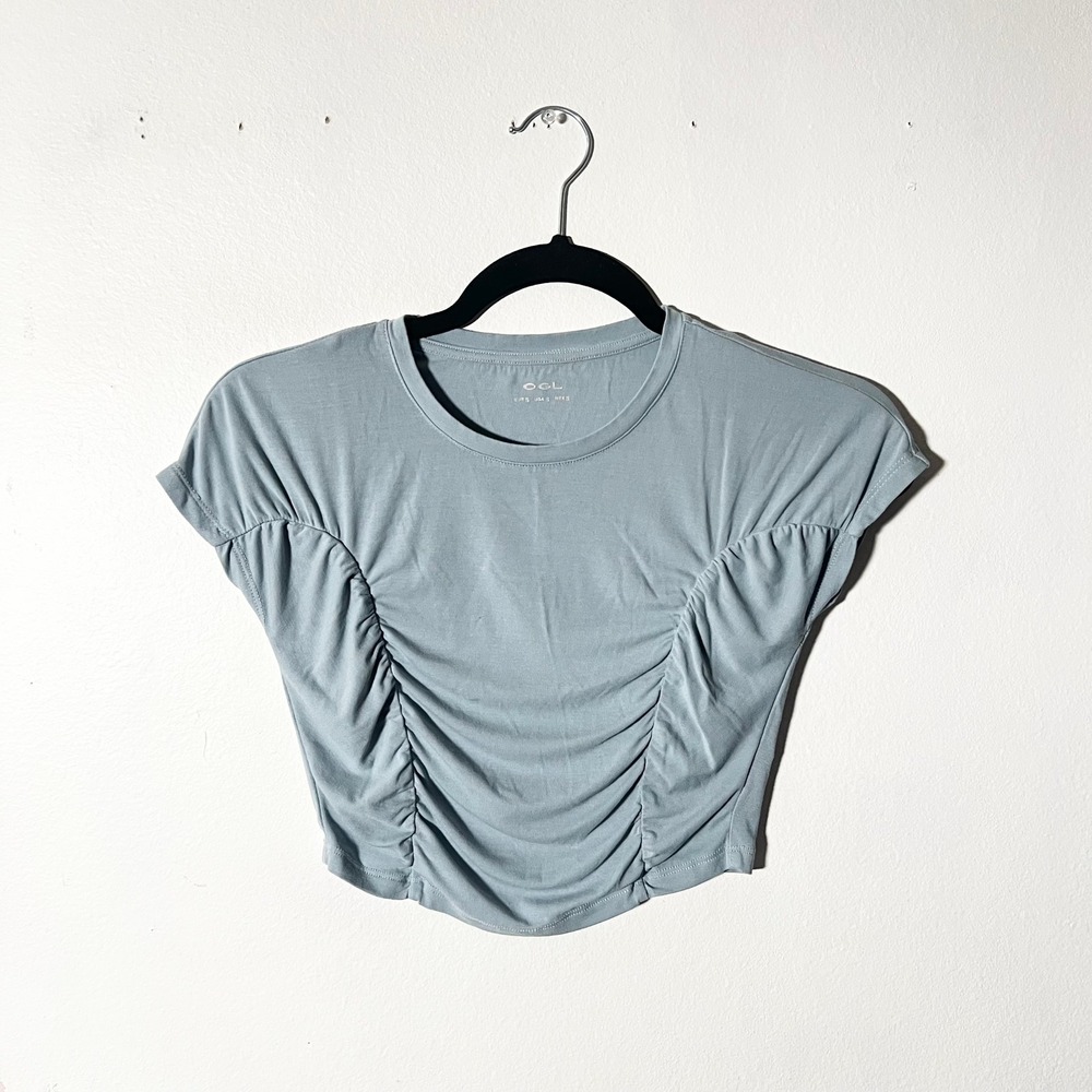 OGL Crop Top Women's Small Blue Ruched Soft Minimalist Chic